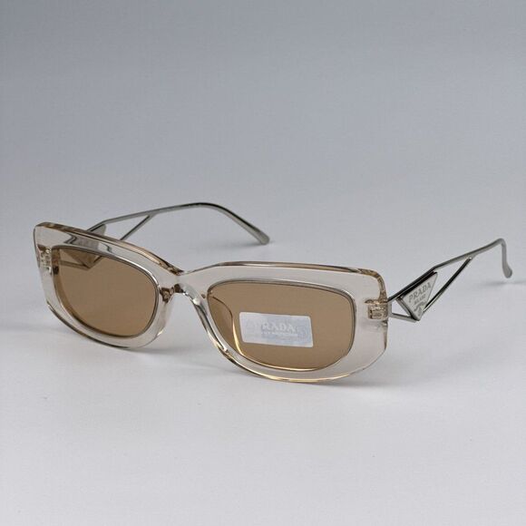 NEW Prada PR14YS 19M4I2 Crystal Beige Light Brown Rectangle Unisex Sunglasses - Picture 7 of 14